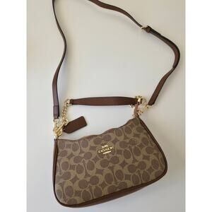 Coach Teri Shoulder Bag Brown Signature Canvas and Leather Crossbody